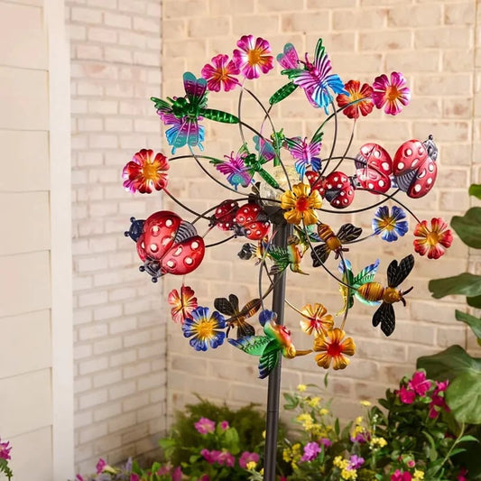 ☀️🌀Outdoors Solar Wind Spinners with Decorative Flowers🌸(Includes bracket)87cm